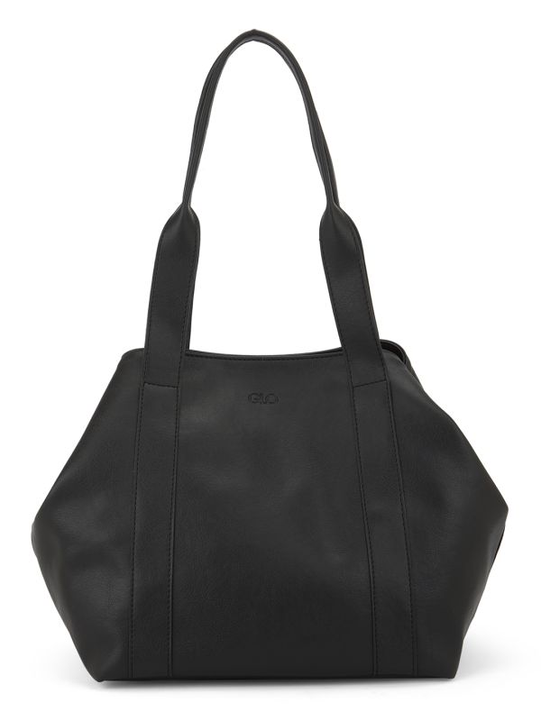 Globus Women Black Vegan Leather Textured Shoulder Bag