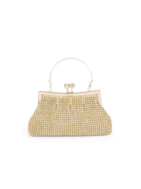 Globus Women Gold Embellished Curved Shape Party Clutch With Detachable Chain Strap