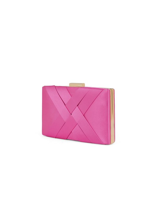 Globus Women Pink Criss Cross Ribbon Design Rectangular Party Clutch With Detachable Chain Strap