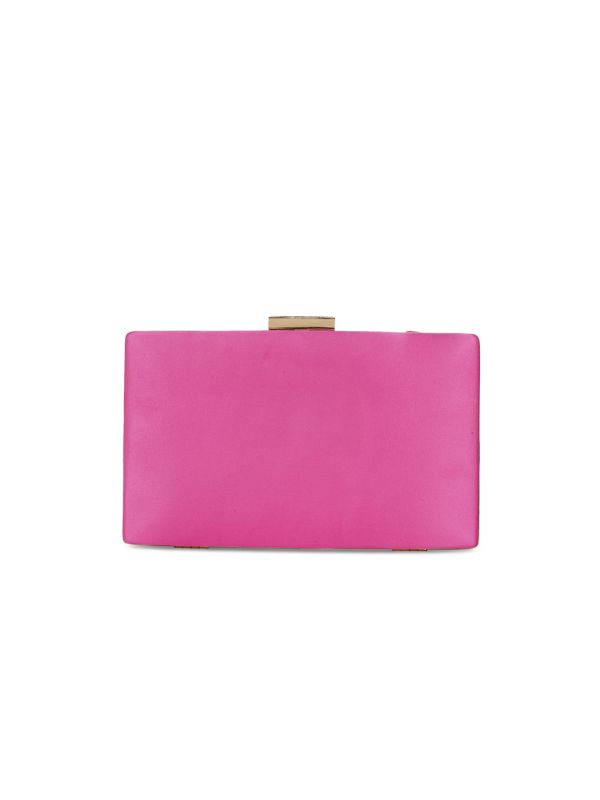 Globus Women Pink Criss Cross Ribbon Design Rectangular Party Clutch With Detachable Chain Strap