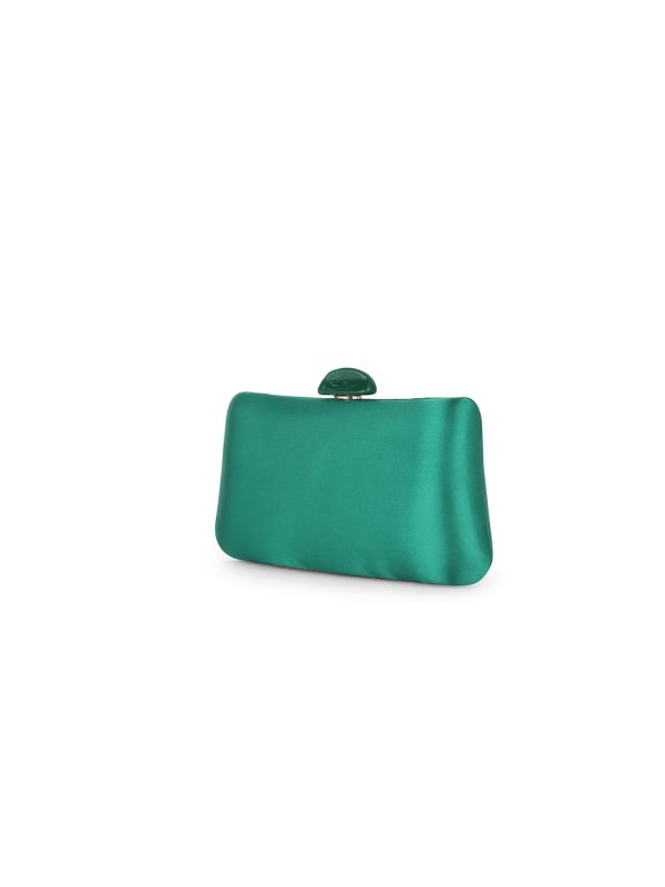 Globus Women Sea Green Shiny Rectangular Party Clutch With Detachable Chain Strap