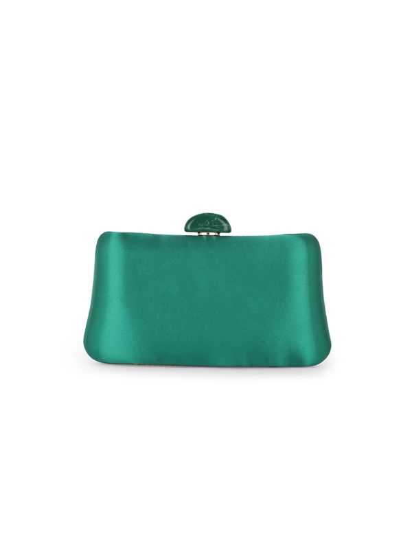 Globus Women Sea Green Shiny Rectangular Party Clutch With Detachable Chain Strap