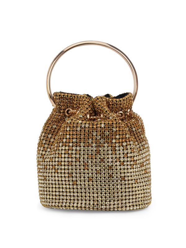 Globus Women Gold Embellished Metal Handle Party Handheld Bag With Chain Drawstring Closure