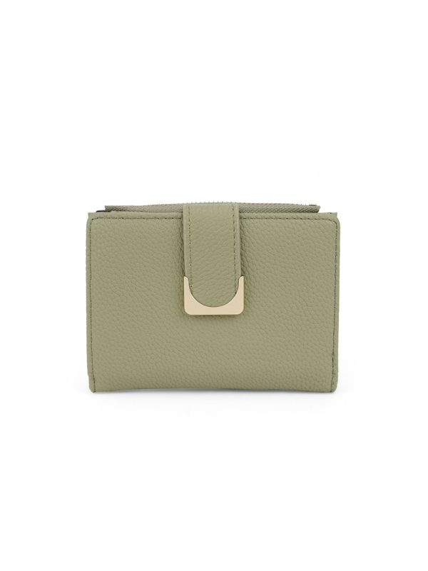 Globus Women Olive Textured Bi-Fold Wallet With Zip Coin Pocket