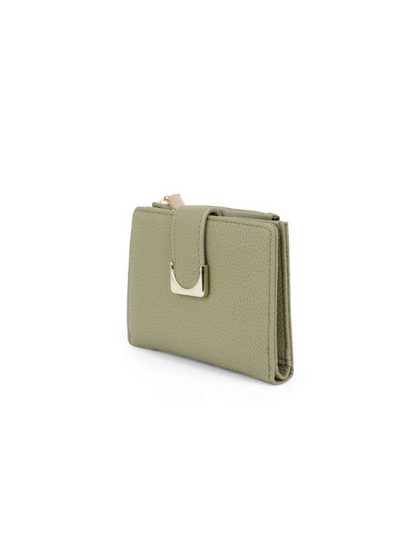 Globus Women Olive Textured Bi-Fold Wallet With Zip Coin Pocket