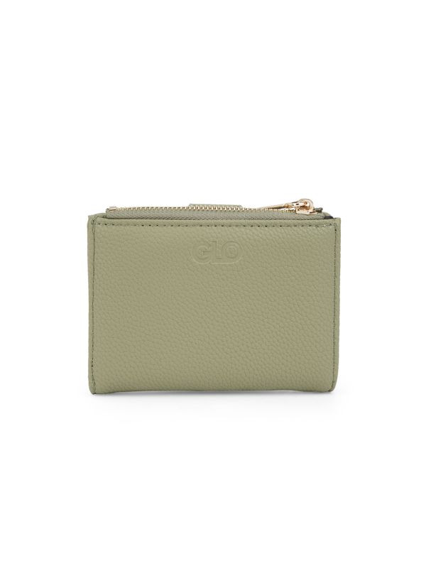 Globus Women Olive Textured Bi-Fold Wallet With Zip Coin Pocket