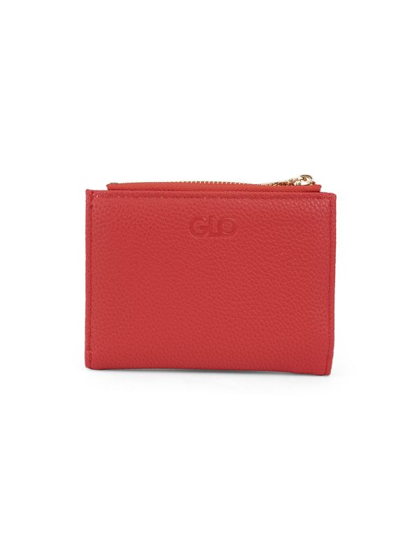 Globus Women Red Textured Bi-Fold Wallet With Zip Coin Pocket