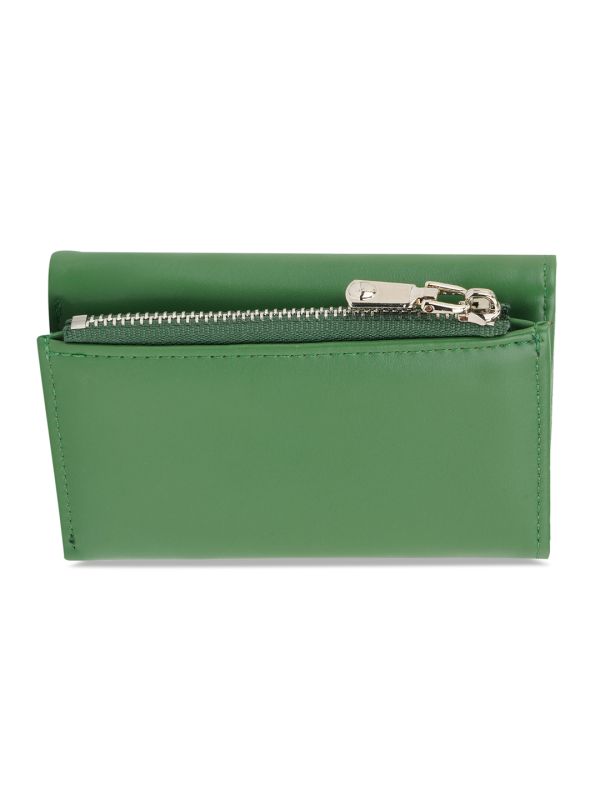 Globus Women Green Textured Tri-Fold Wallet With Zip Coin Pocket