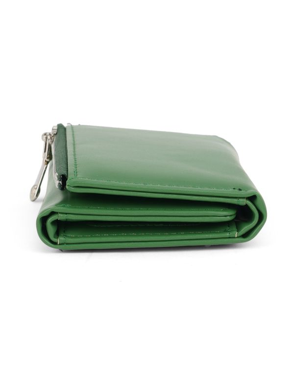 Globus Women Green Textured Tri-Fold Wallet With Zip Coin Pocket