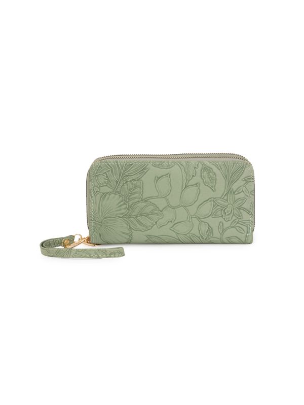 Globus Women Green Vegan Leather Floral Printed Two Compartments Wallet With Zip Coin Pocket