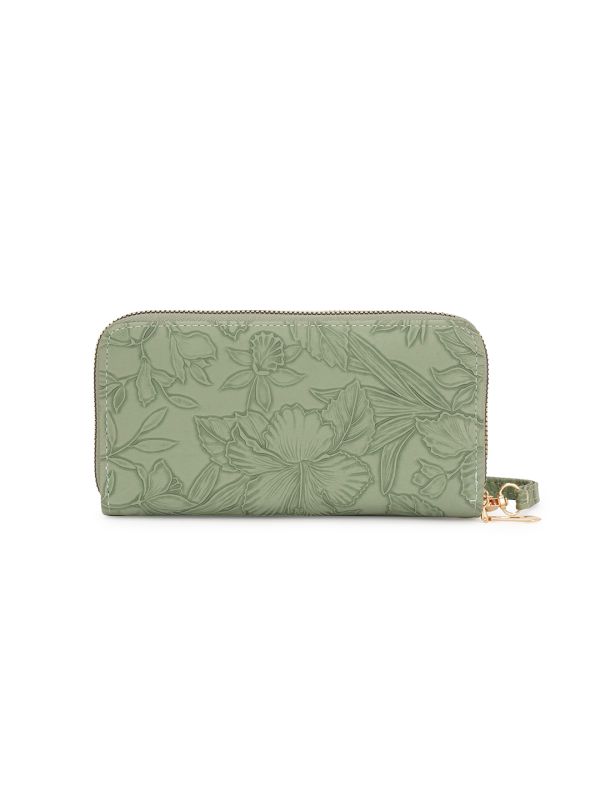 Globus Women Green Vegan Leather Floral Printed Two Compartments Wallet With Zip Coin Pocket