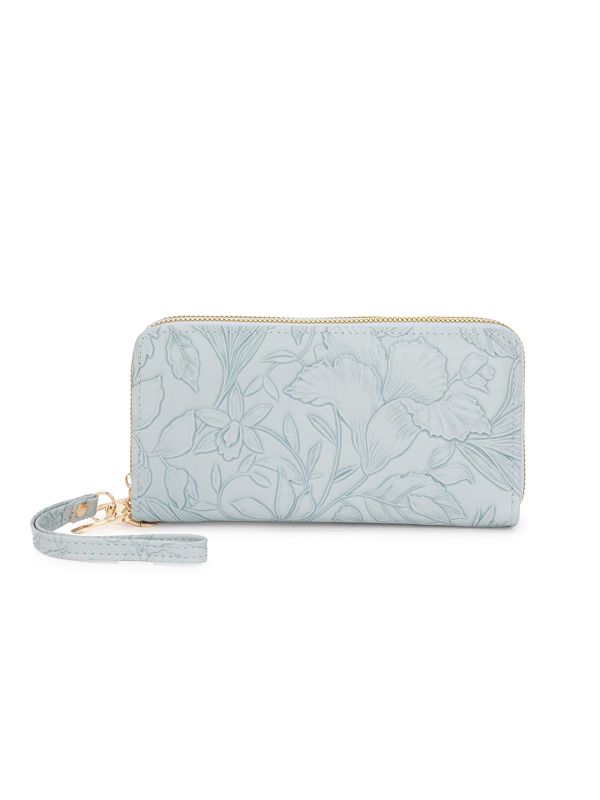 Globus Women Blue Vegan Leather Floral Printed Two Compartments Wallet With Zip Coin Pocket