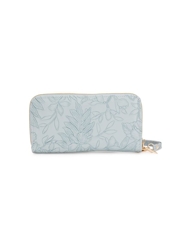 Globus Women Blue Vegan Leather Floral Printed Two Compartments Wallet With Zip Coin Pocket