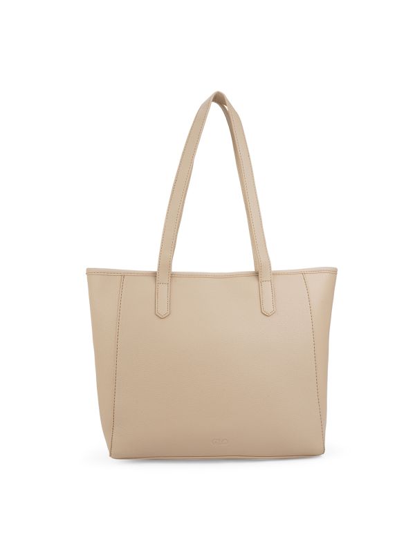 Globus Women Beige Textured Buckle Detail Double Workwear Handle Tote Bag