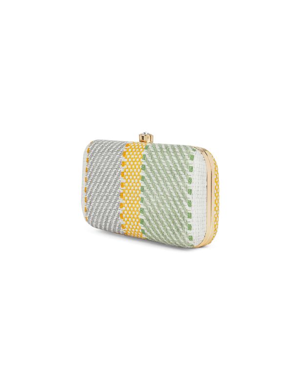 Globus Women Green Woven Design Rectangular Party Clutch With Detachable Chain Strap