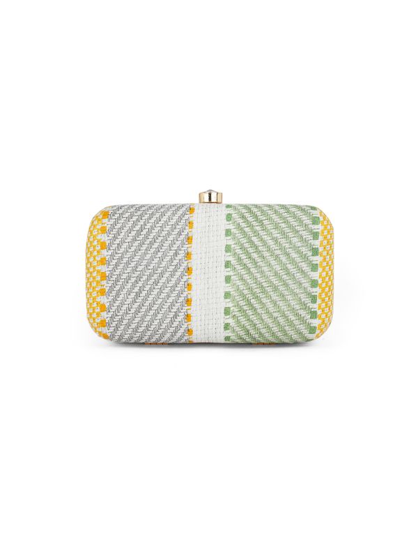 Globus Women Green Woven Design Rectangular Party Clutch With Detachable Chain Strap