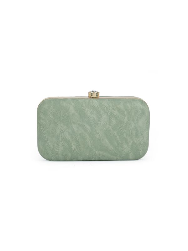 Globus Women Green Textured Rectangular Party Clutch With Detachable Chain Strap