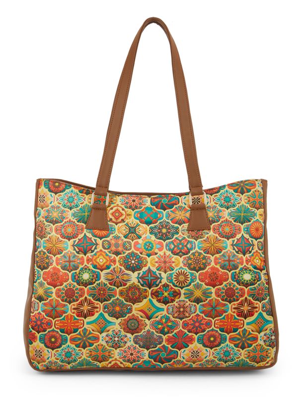 Globus Women Multi Yellow Floral Ethnic Motifs Printed Oversized Tote With Up to 16 inch Laptop Size