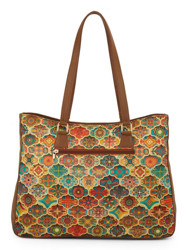 Globus Women Multi Yellow Floral Ethnic Motifs Printed Oversized Tote With Up to 16 inch Laptop Size