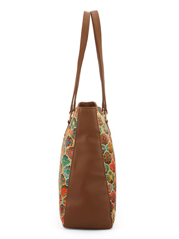 Globus Women Multi Yellow Floral Ethnic Motifs Printed Oversized Tote With Up to 16 inch Laptop Size