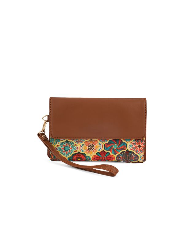 Globus Women Multi Yellow Ethnic Motifs Printed Envelope Wallet With Wrist Strap