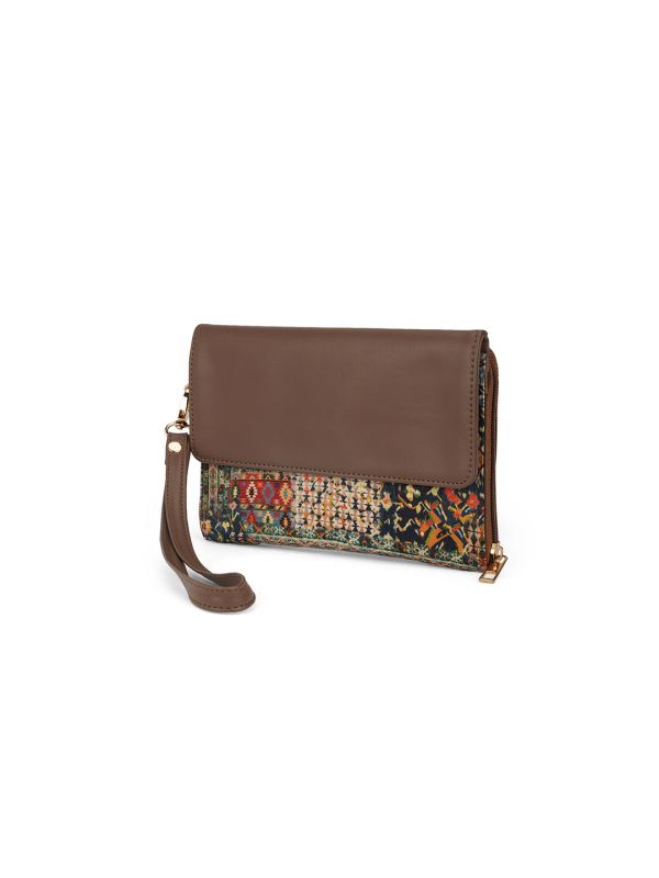 Globus Women Multi Green Ethnic Motifs Printed Envelope Wallet With Wrist Strap