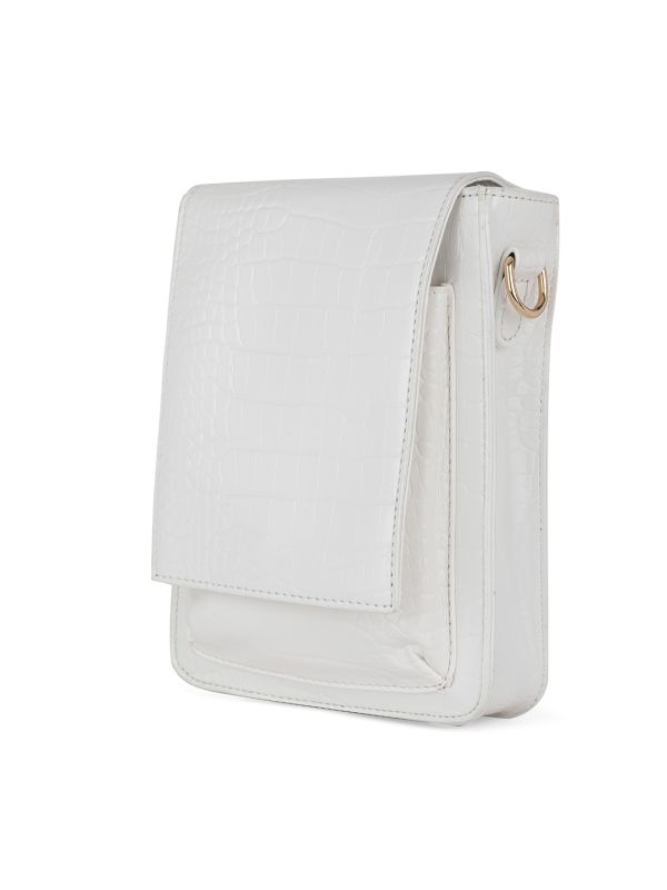 Globus Women White Animal Effect Small Rectangular Party Sling Bag With Detachable Strap