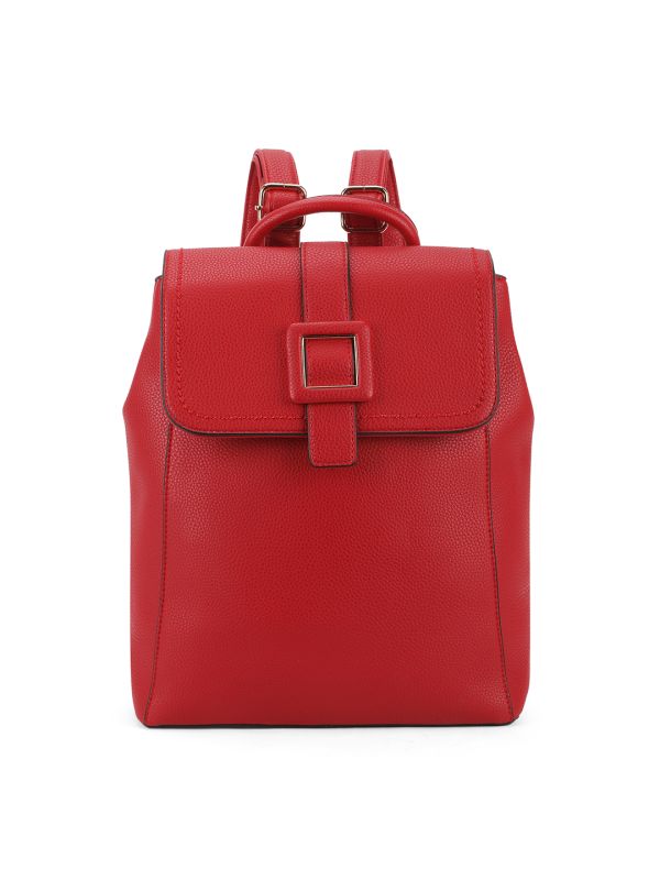 Globus Women Red Textured Contrast & Buckle Detail Yoke Style Strap Medium Backpack