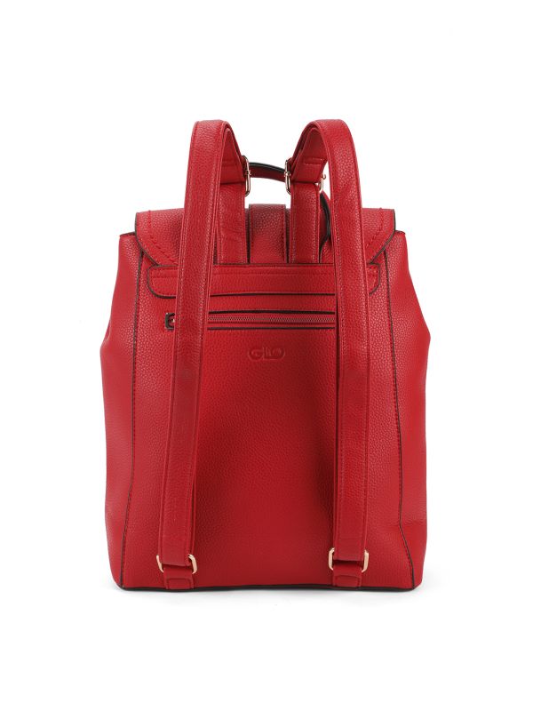 Globus Women Red Textured Contrast & Buckle Detail Yoke Style Strap Medium Backpack