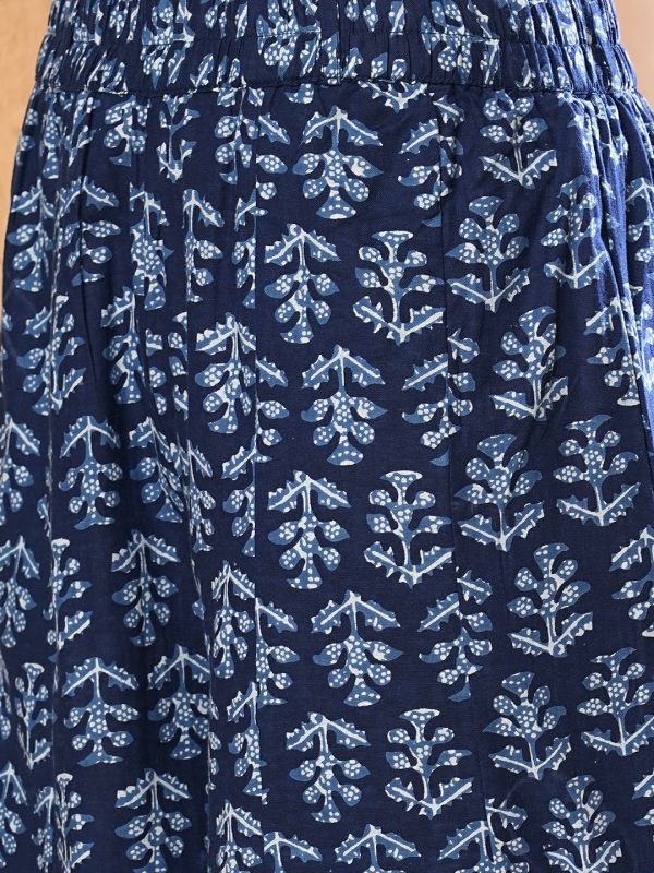 Globus Women Indigo Allover Printed Flared Panelled Fusion Palazzos