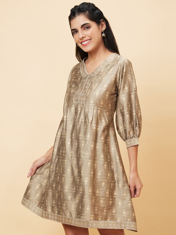 Globus Women Taupe Printed A-Line Casual Dress