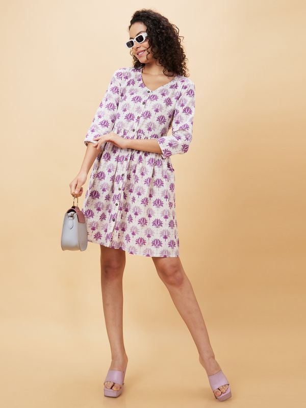 Globus Women Mauve Printed A-Line Casual Dress