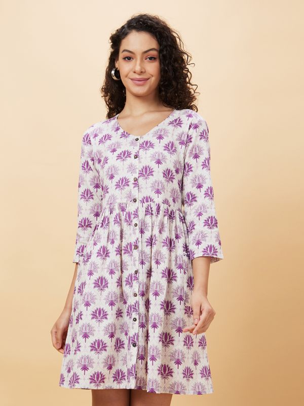 Globus Women Mauve Printed A-Line Casual Dress