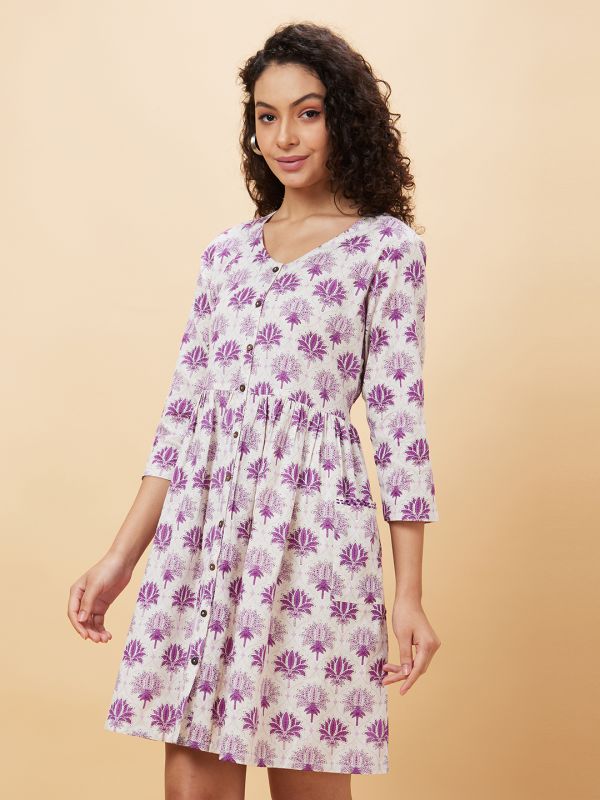 Globus Women Mauve Printed A-Line Casual Dress