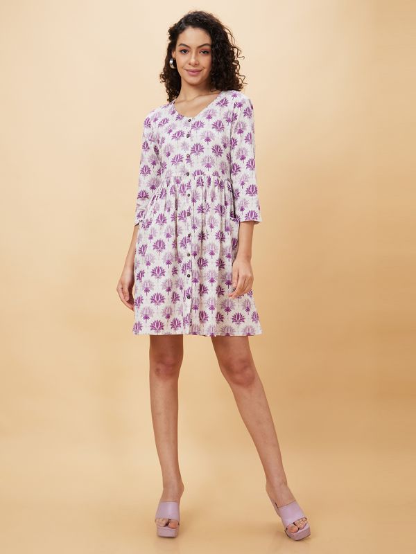 Globus Women Mauve Printed A-Line Casual Dress