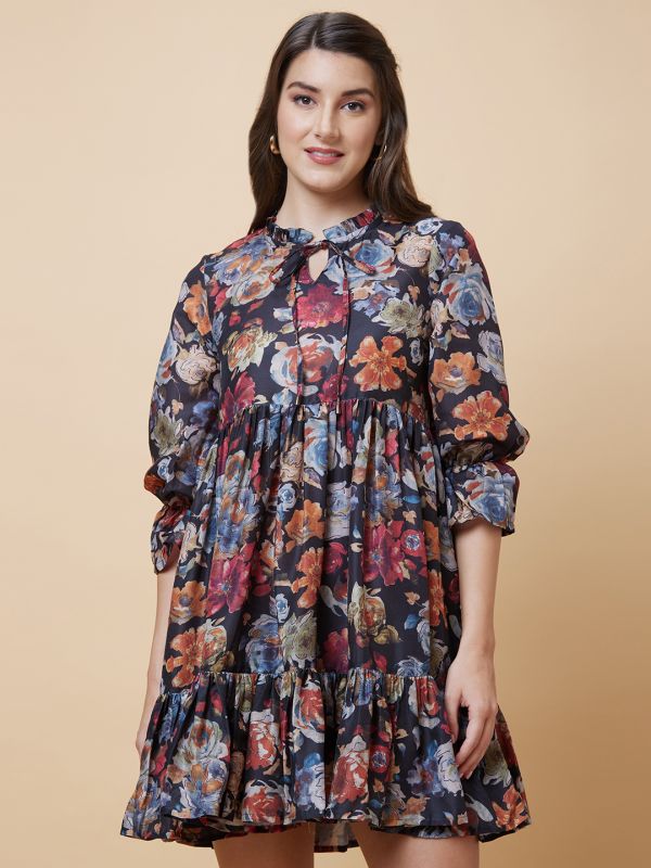 Globus Women Black Printed Casual A-Line Dress