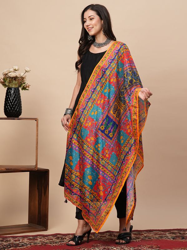 Globus Women Multi Colour Ethnic Motifs With Dupatta With Tassel Detailing