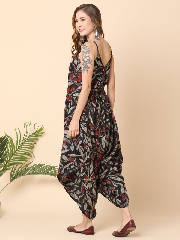 Globus Women Black Allover Printed Dhoti Style Jumpsuit