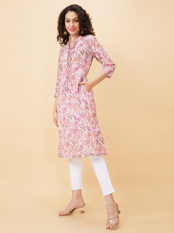 Globus Women Multi Printed Mandarin Collar A-Line Kurta