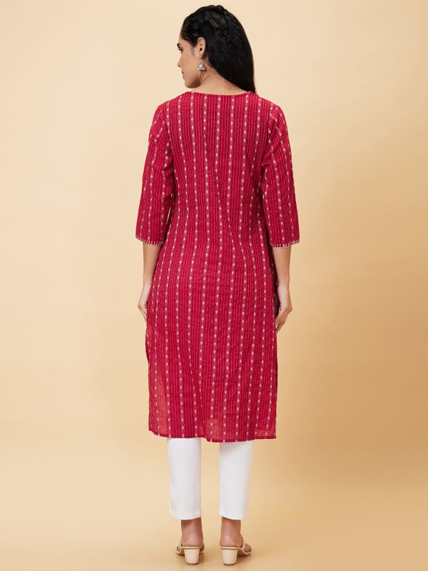 Globus Women Maroon Printed Round Neck A-Line Kurta