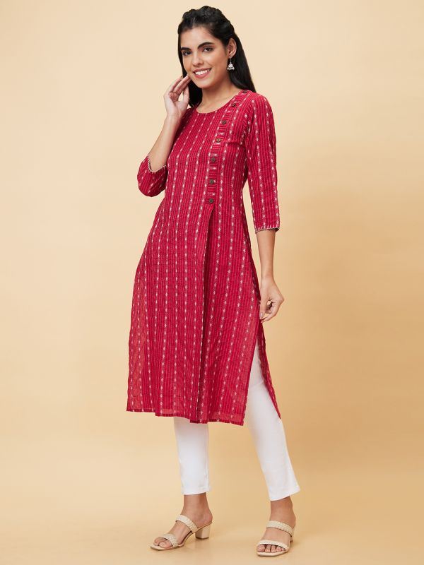 Globus Women Maroon Printed Round Neck A-Line Kurta