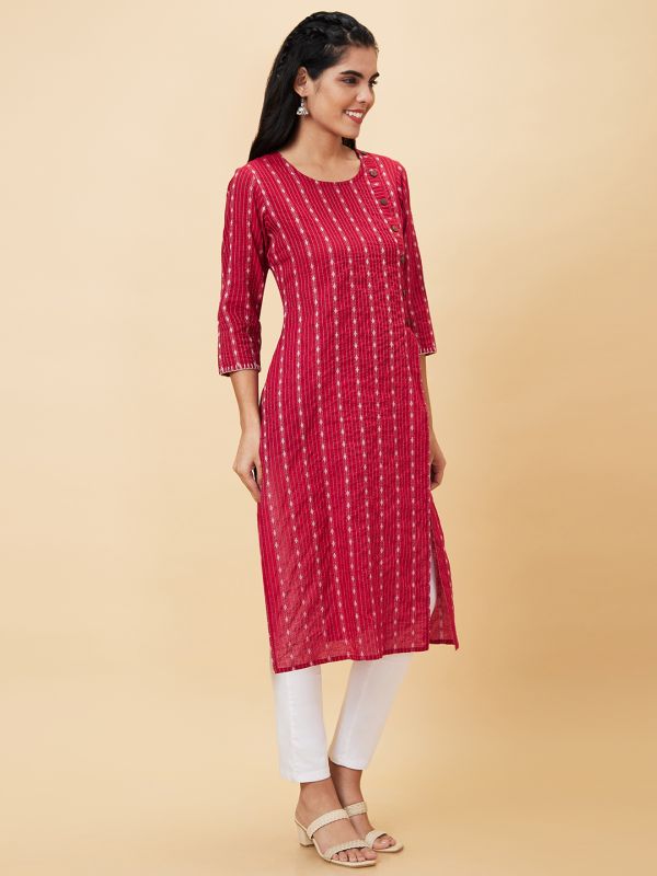 Globus Women Maroon Printed Round Neck A-Line Kurta