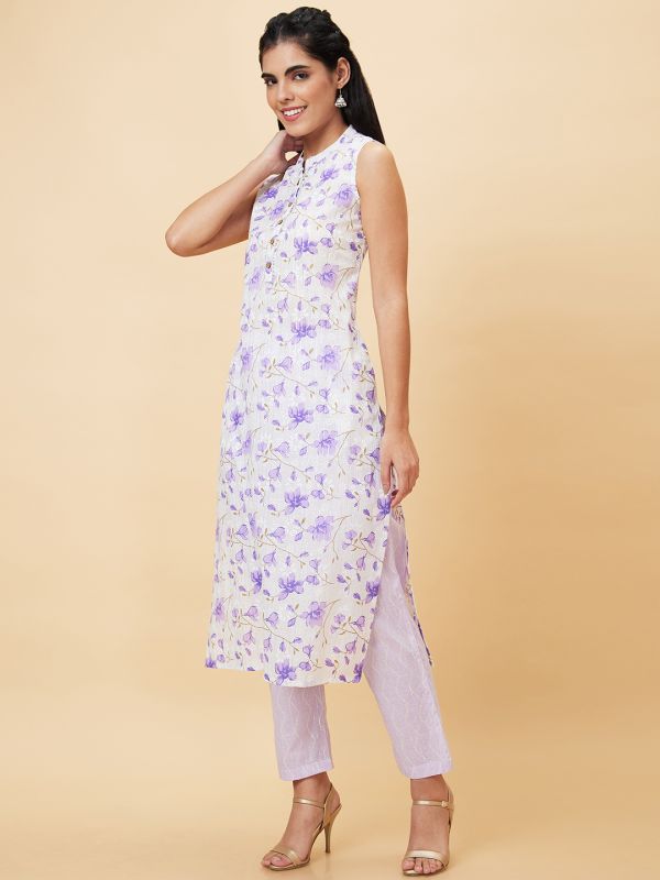 Globus Women Lilac Printed Straight Kurta Set with Trouser