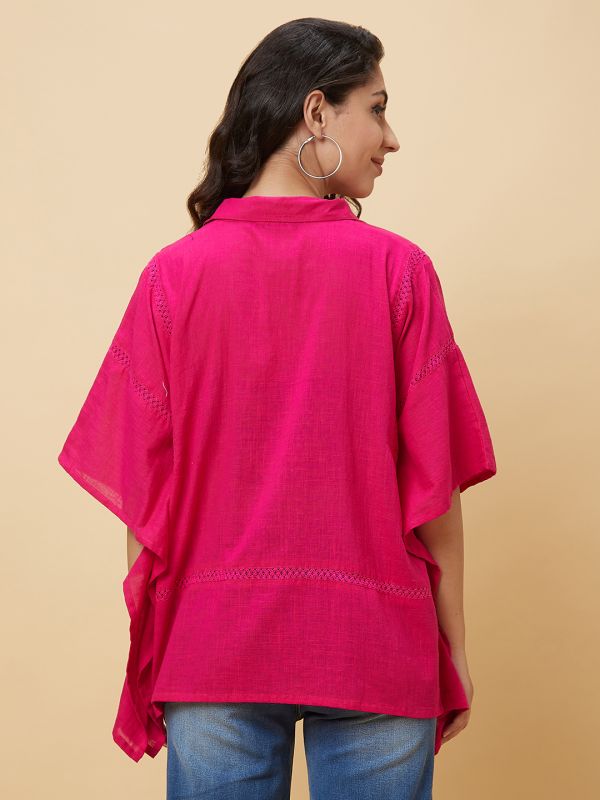 Globus Women Pink Shirt Collar Lace Inserts Kaftan Tunic