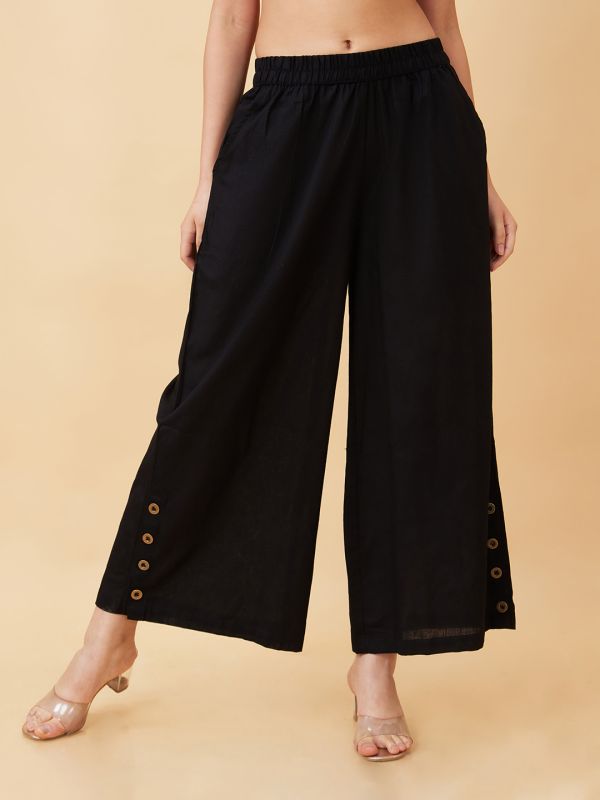 Globus Women Black Buttons Detail Wide Leg Ethnic Palazzos