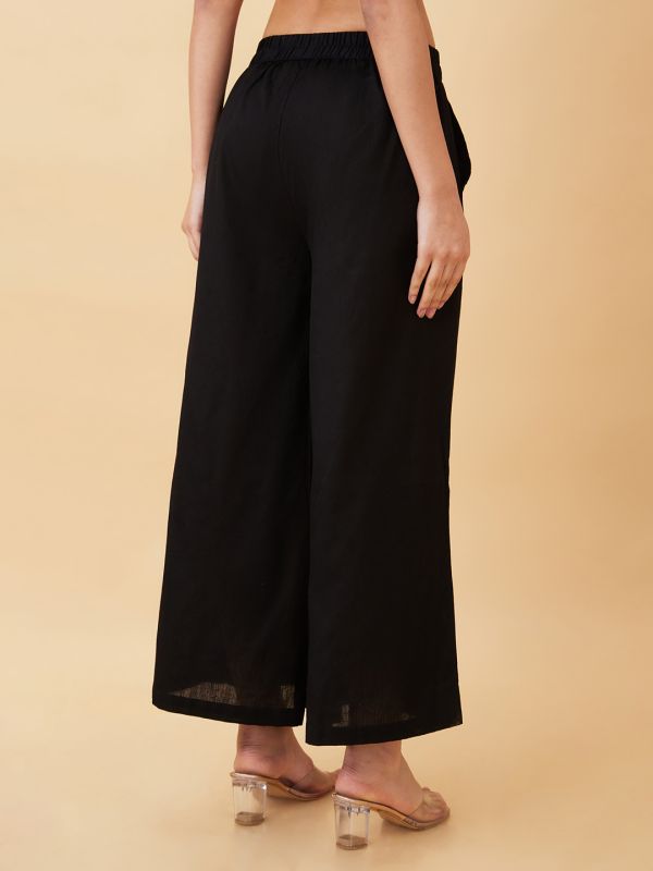 Globus Women Black Buttons Detail Wide Leg Ethnic Palazzos