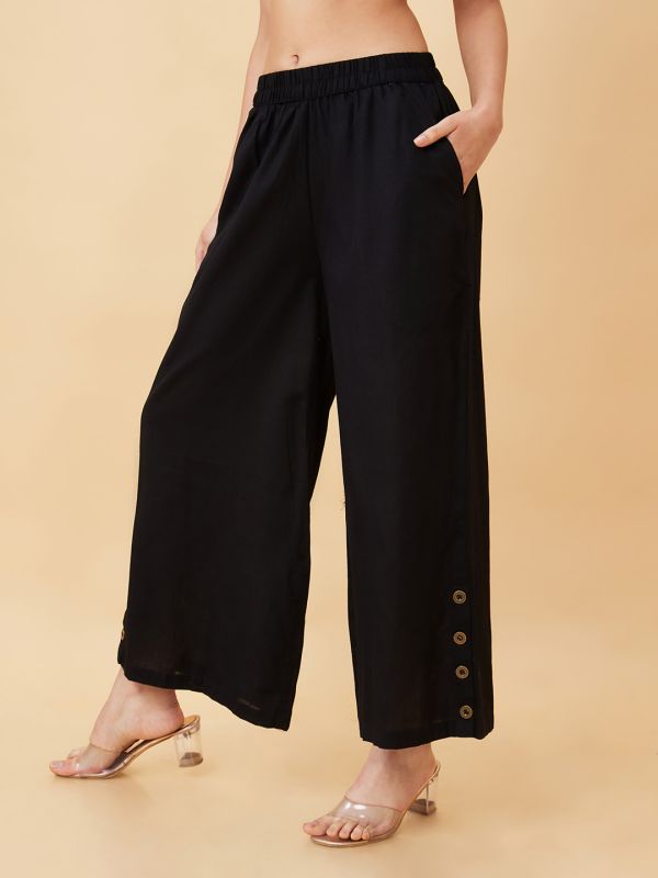 Globus Women Black Buttons Detail Wide Leg Ethnic Palazzos