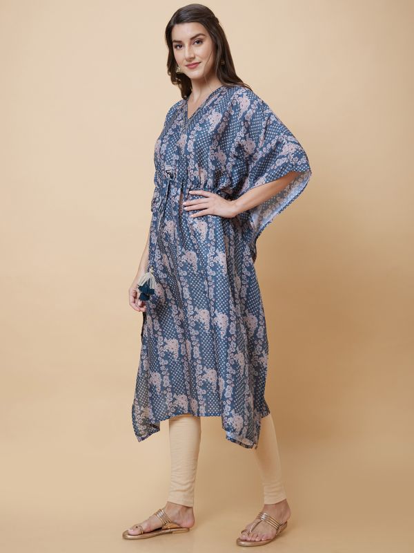 Globus Women Teal Printed Festive Kaftan Kurta