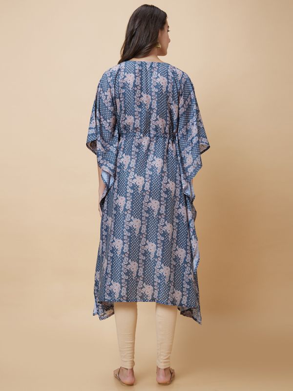 Globus Women Teal Printed Festive Kaftan Kurta