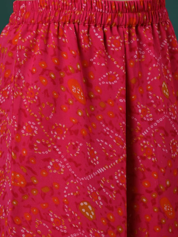 Globus Women Pink V-Neck Gotta Lace Bandhani Print Panelled A-Line Kurta & Flared Palazzos Festive Set